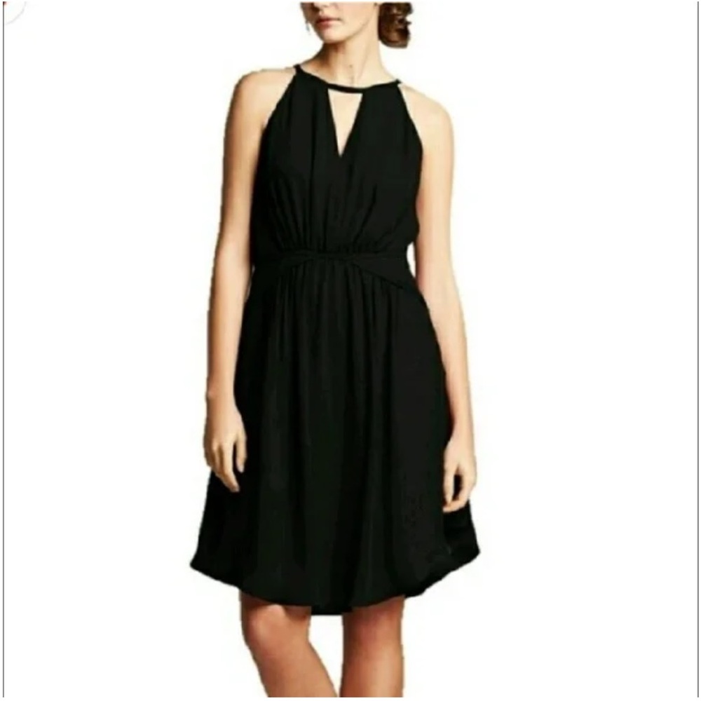Banana Republic BR MONOGRAM CHIFFON HALTER‎ DRESS SZ 2 in Black